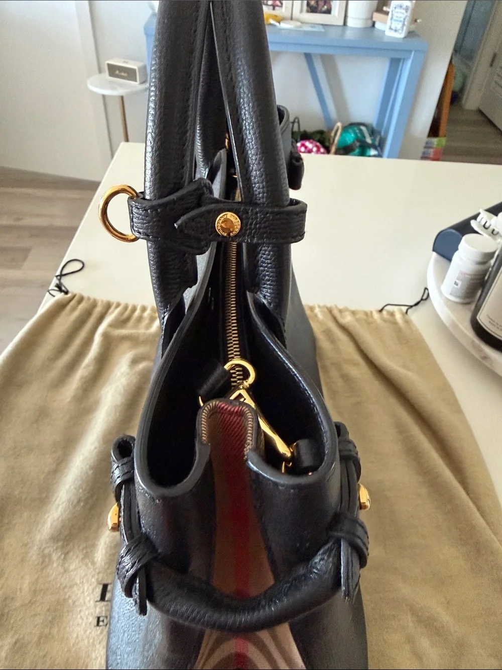 Burberry Black Pebbled Leather Satchel with Gold Hardware - Picture 4 of 8